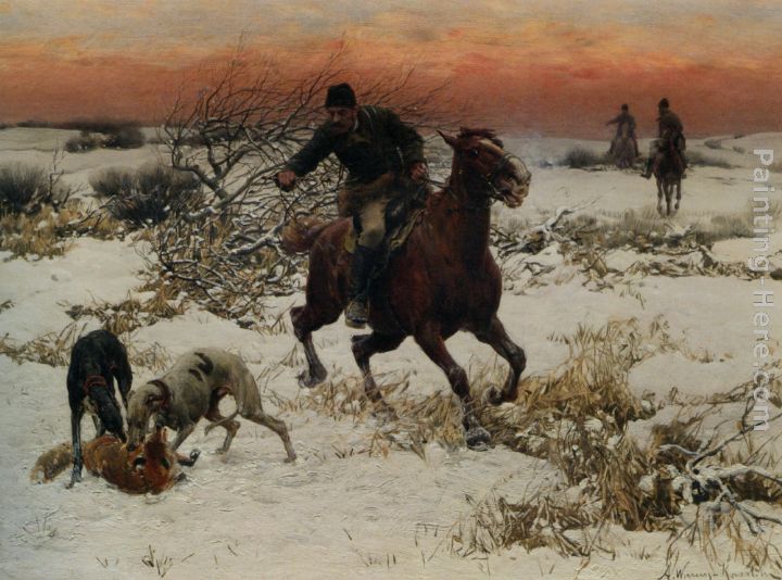 The Hunters painting - Alfred von Kowalski Wierusz The Hunters art painting